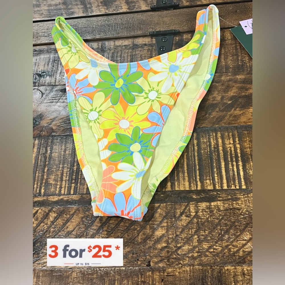Bright floral high cheeky bikini bottom